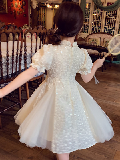 女童连衣裙新中式儿童汉服夏装2025新款女孩旗袍泡泡袖网纱公主裙