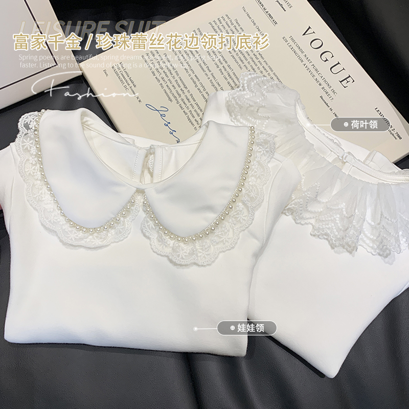 女の子シャツ秋と冬 2025 新しいスタイル子供レース人形襟長袖シャツ女の子韓国スタイルボトリングシャツ