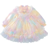 Платье принцессы Лолиты для девочек, осенняя одежда для маленьких девочек, новинка 2025 года, детское пышное радужное сетчатое платье в западном стиле