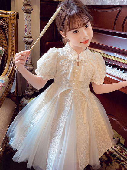 女童连衣裙新中式儿童汉服夏装2025新款女孩旗袍泡泡袖网纱公主裙
