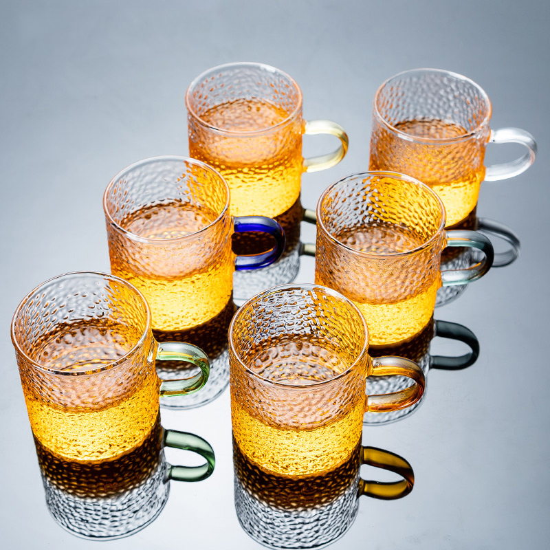 Glass Tea Cup Suit Small Tasting Cup Kung Fu Tea Set 6 Only Loaded Hammer Grain Heat Resistant Master Cup Single Cup Home Living Room