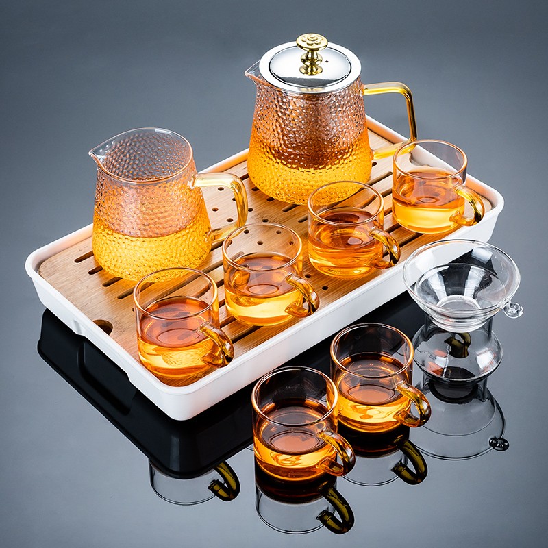 Glass kung fu tea set set household living room tea tray Japanese tea maker teapot office reception tea cup set