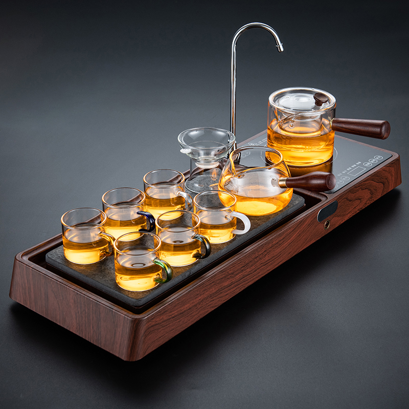 Tea Set Group Home integrated fully automatic Upper Water Boiled Tea Black Crystal Stove Ojinshi Tea Tray Glass Kung Fu Tea Cup