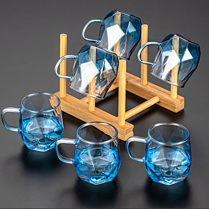 Glass gradient blue tea drinking small cup kung fu tea set tea cup set 6 master cups transparent heat-resistant Japanese style