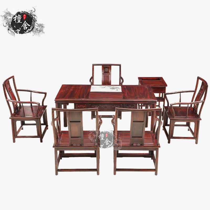 Mahogany tea table Indonesian black acid branch Ming-style small tea table broad-leaved yellow sandalwood mahogany tea table and chair combination solid wood tea table