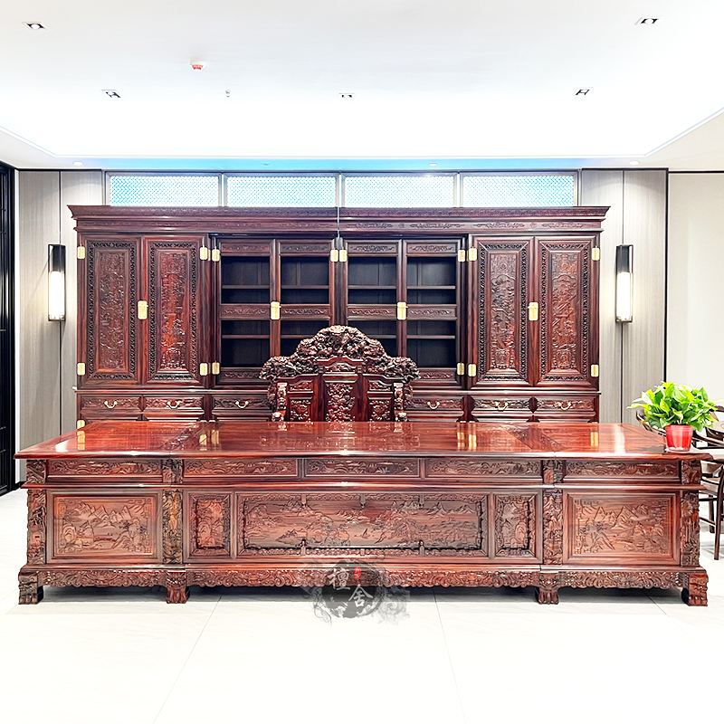 Mahogany desk Indonesian black acid branch executive desk solid wood desk bookcase broad-leaved yellow sandalwood luxury boss desk furniture