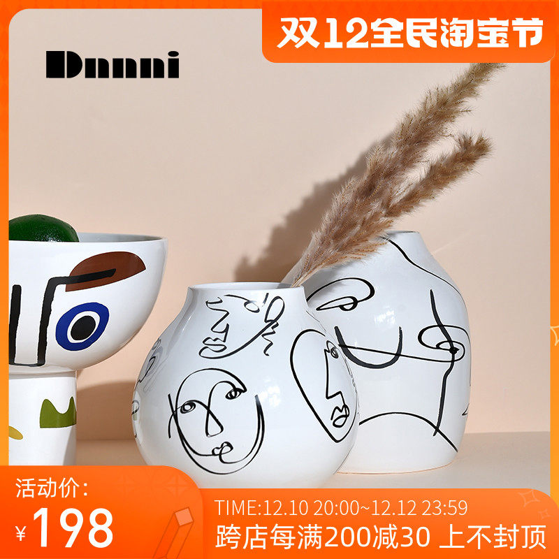 Dnnni Abstract Face Painting Ceramic Flower Tray Nordic Simple Art Line Creative Soft Decoration Ornament