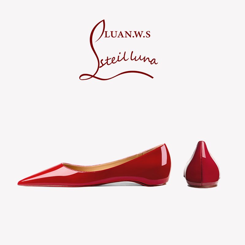 New French-Style Elegant Sheepskin Red-Soled Shoes, Pointed Toe, Shallow Mouth, Large Size Flat Shoes for Women, Red Height-Increasing Single Shoes for Women