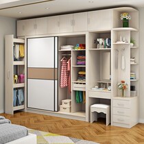 Solid wood multi-layer board sliding door wardrobe Modern simple with top cabinet custom full-length mirror sliding door combination bedroom wardrobe