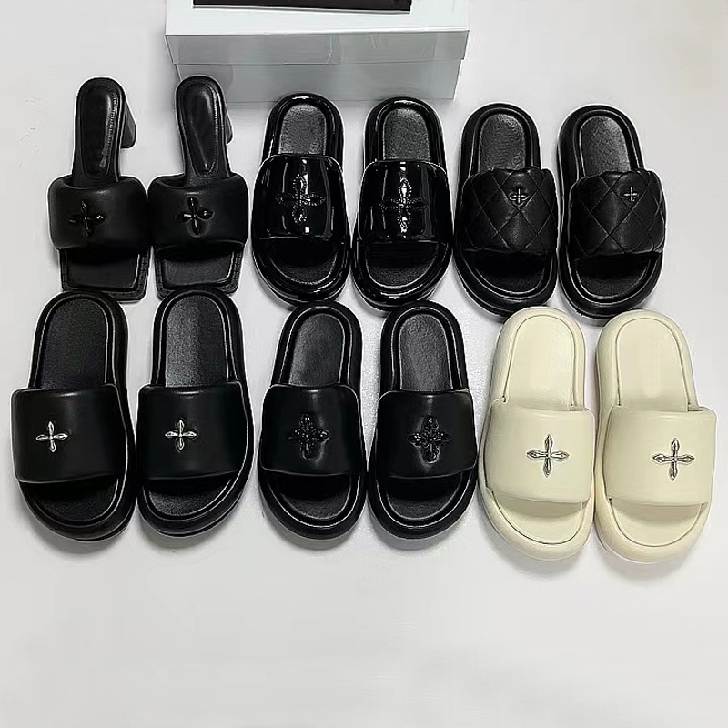 Smfk Full Sheepskin Slippers, Duckbill Sandals, High Heels, Chunky Heels, Black Balloon Thick-Soled Outdoor Versatile Slip-On Slippers