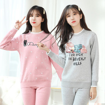 Cat people warm clothes women thick and velvet student girls autumn clothes long pants pure cotton suit junior high school students thermal underwear women