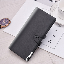 Mens long money wallet Soft leather wallet Multi-clamping buckle Card bag Large capacity with buckle wallet Youth student money clip