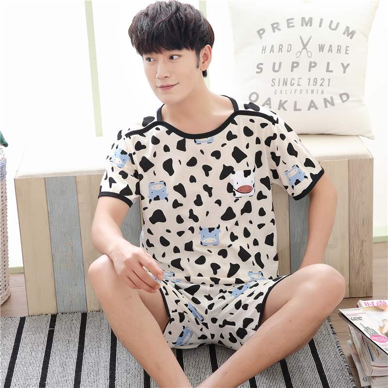Đồ ngủ nam không tay mùa hè Quần short nam cotton mùa hè cộng với phân bón XL phần mỏng tay ngắn dịch vụ tại nhà - Bộ Pajama đồ bộ vải đũi