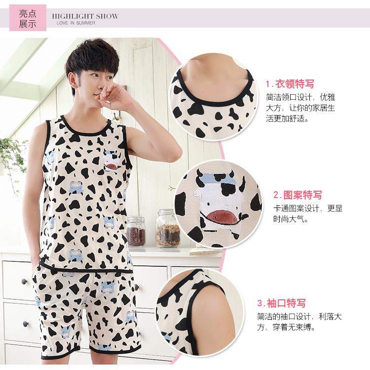Đồ ngủ nam không tay mùa hè Quần short nam cotton mùa hè cộng với phân bón XL phần mỏng tay ngắn dịch vụ tại nhà - Bộ Pajama đồ bộ vải đũi