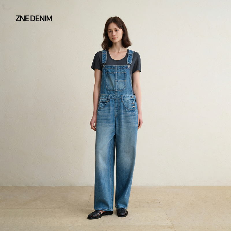 [Celebrity Style] Znejeans Uniform Fit Vintage Texture All-Cotton Denim Overalls O8167