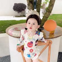 UK Next Jimmy Girls One Piece Swimsuit Children's Fashionable Graffiti Quick Drying Swimsuit Long sleeved Sunscreen Swimsuit