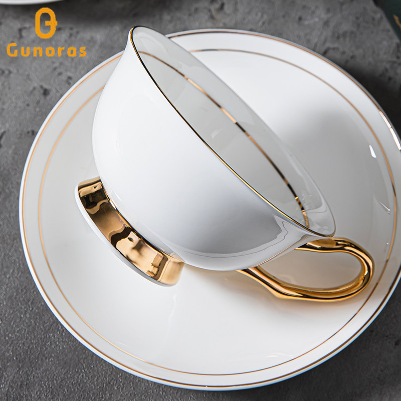 Gold-Rimmed Coffee Cup and Saucer Set, European-Style High-End Luxury Bone China, Light Luxury English Afternoon Tea Set, Gift Set