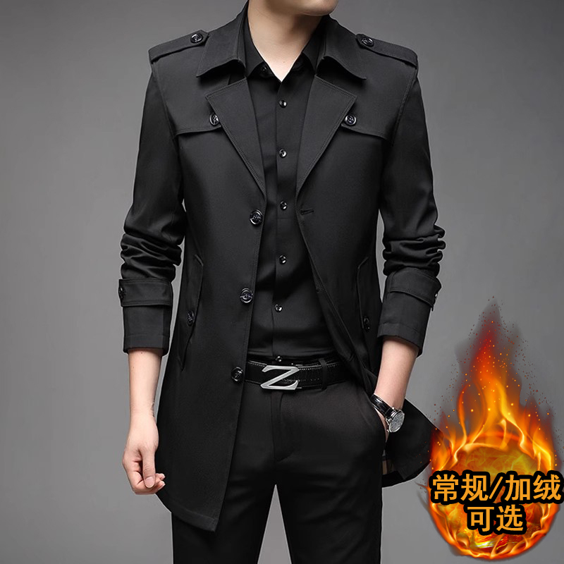 Fleece-Lined Autumn and Winter Cotton Coat, Mid-Length Trench Coat for Men, Business Casual Cape Jacket, Suit Collar Overcoat, Thickened New Product