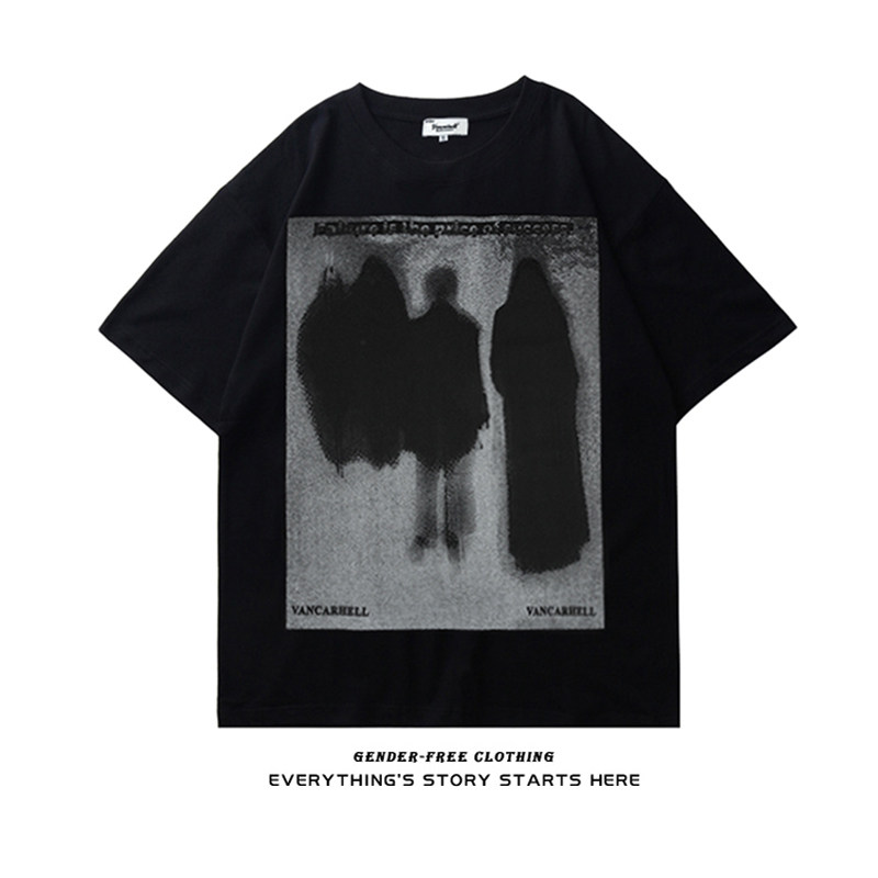 ZOROHOM dark style graffiti figure silhouette round neck short-sleeved T-shirt men and women loose summer trend bottoming shirt