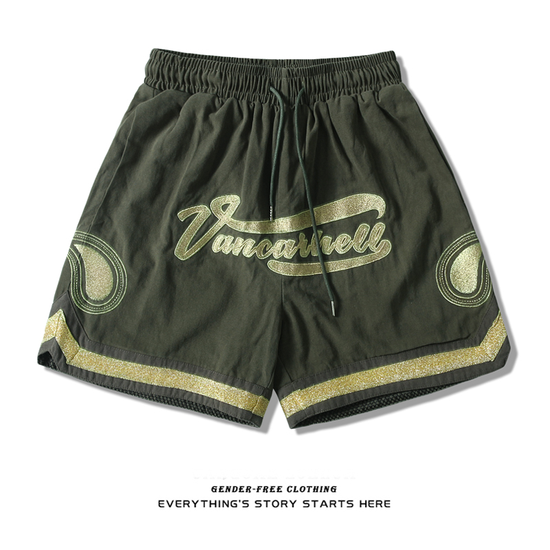 ZOROHOM heavy industry embroidery letter stitching sports casual shorts men's Tide brand loose summer Tide men's quarter pants
