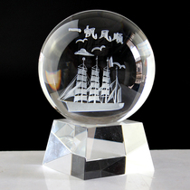 Crystal ball carving 3D ship smooth sailing Home decoration ornaments housewarming gifts can be customized pattern logo