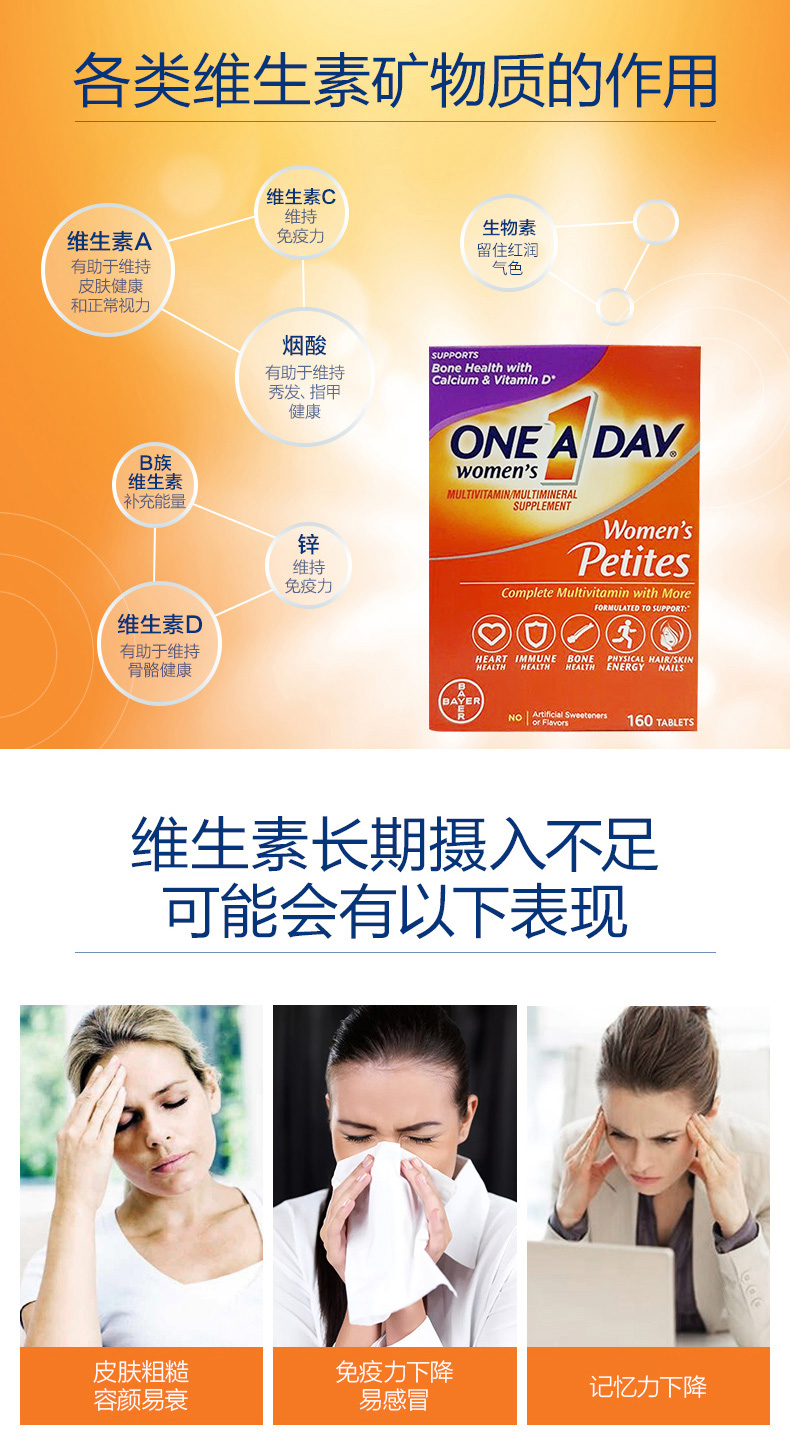 拜耳旗下 ONE A DAY 女士 复合维生素 160粒/瓶 图3