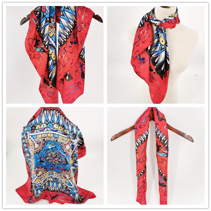 Dunhuang characteristic square scarf 80cm Mogao Grottoes art flying imitation silk scarf caisson bag decoration headdress versatile sun protection