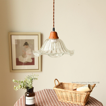 Nordic bedside chandelier Glass single-head hanging line Retro solid wood dining table Bar entrance stairs Simple export creativity