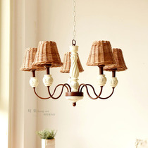 (Lantern Collection) Chandelier Retro French Country Nordic American Pastoral Natural Rattan Art
