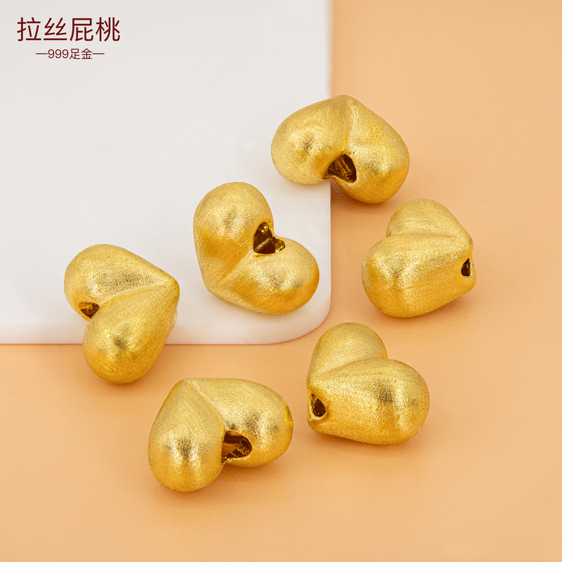 Pure Gold 999 Brushed Peach Beads DIY Matte Bracelet Heart Spacer Beads Heart-Shaped Gold Bracelet Small Accessories