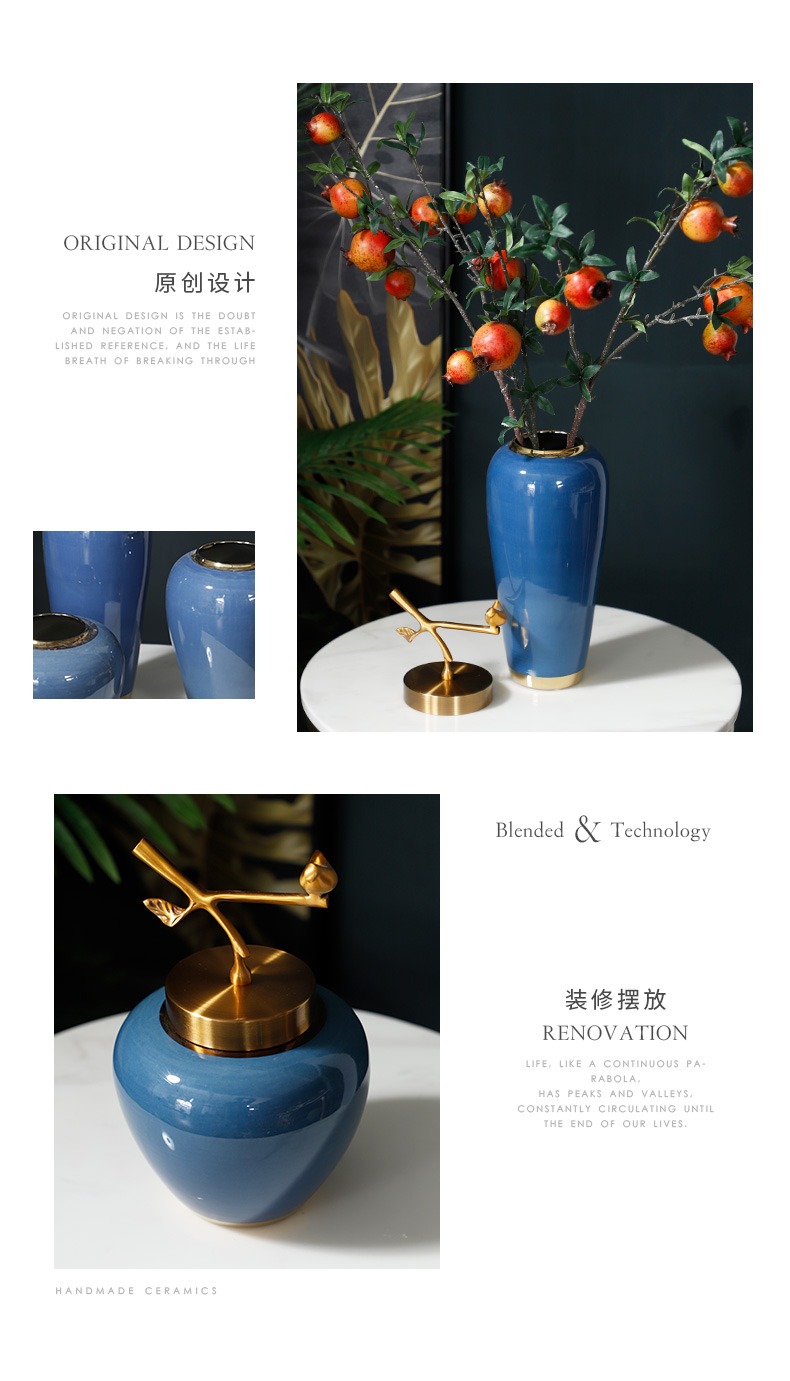 I and contracted sitting room of the new Chinese style flower arranging golden vase home furnishing articles table dry flower adornment European ceramic coating