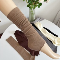 Maillard retro coffee brown calf socks for women spring and autumn thin cotton vertical stripes Korean style fungus heap socks