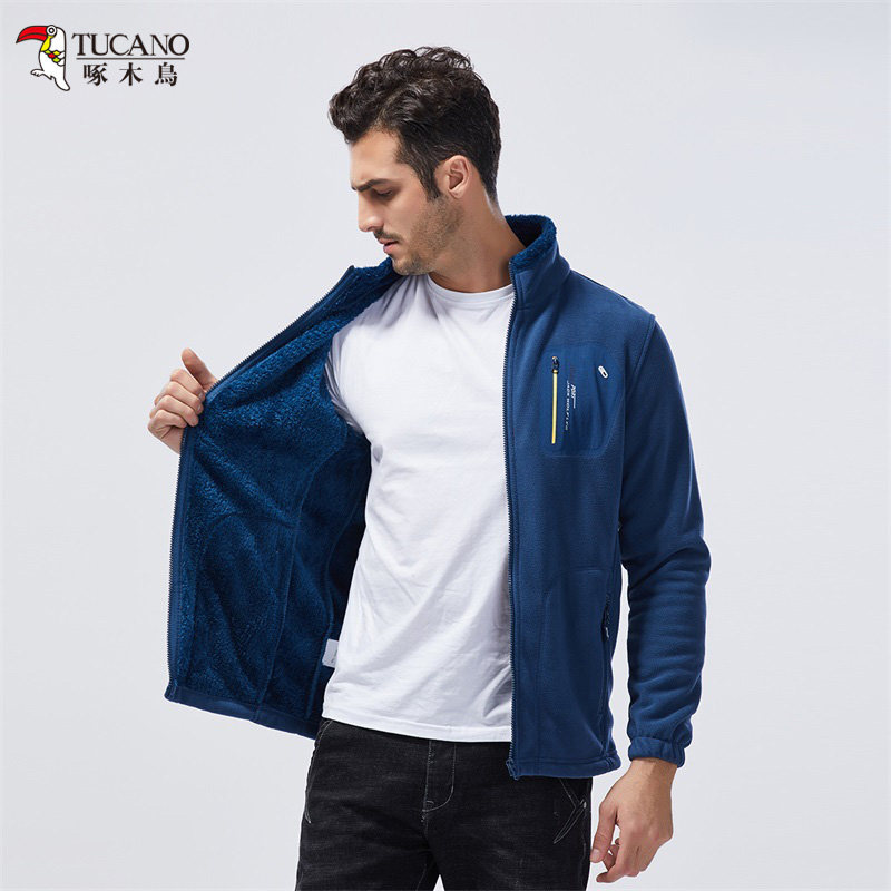 Woodpecker Birds Autumn Winter Grip Suede Jacket Male Outdoor Sports Rocking Grain Suede Glint Flannel Thickened Warm Coral Suede Grip Suede