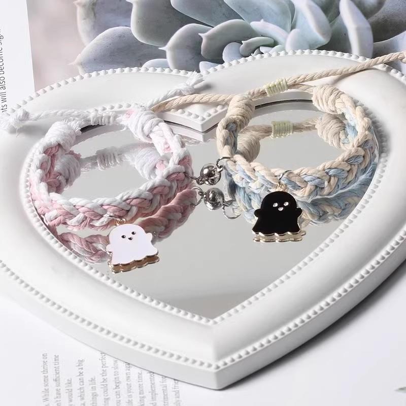 Three Best Friends Bracelet with Magnetic Attraction, Adjustable Double-Pull Woven Bracelet, Ghost Design, Gift for Boyfriend, ins Style