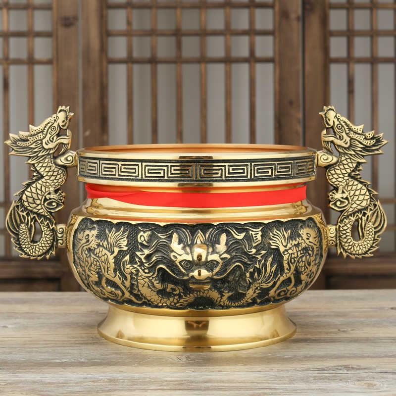 銅器 象首耳八稜三足双耳双龍薫香炉  盤香炉  檀香炉 工芸品 美術品 置物 銅器 象首耳八稜三足双耳双龍薫香炉 盤香炉
