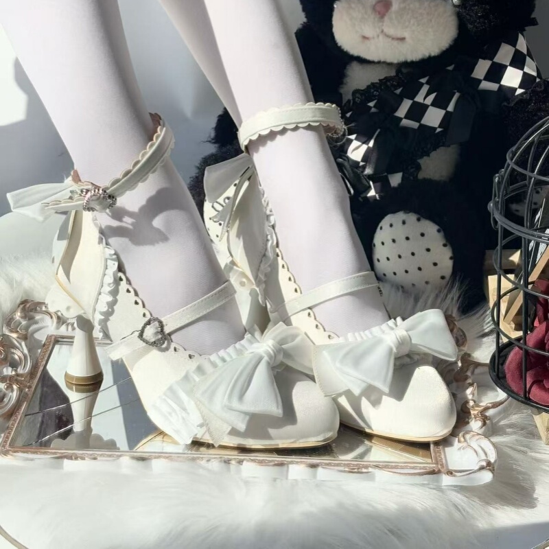 Luo Hua Jing Meng Lolita Original Design Wind Chime Dance High Heels, Irregular Heel Lo Shoes, Elegant Pointed Toe Wedding Shoes Luo Hua Jing Meng Lolita Original Design Wind Chime Dance High Heels, Irregular Heel Lo Shoes, Elegant Pointed Toe Wedding Shoes