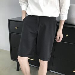 Summer Hong Kong style ins black silk drying suit shorts trendy men's loose five-quarter pants casual pants Korean style pants medium.