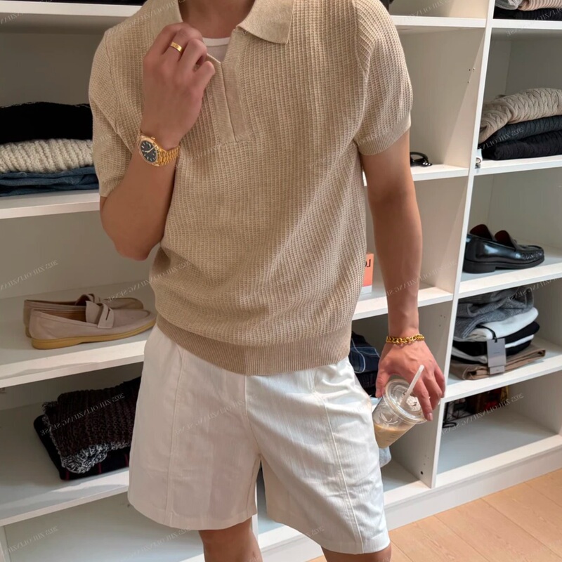 Old Money Blended Material Minimalist New Summer Seagull Collar Short-Sleeve Niche Private Knit T-Shirt with a High-End Feel Half-Sleeve