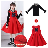 Красное платье без рукавов, свитер, увеличенная толщина