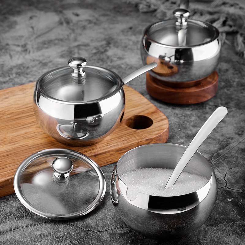 ManYong Hosei Stainless Steel Seasoning Jar Suit Bottle MSG Salt Tank Stock for Home Kitchen Condiment Box Combinations