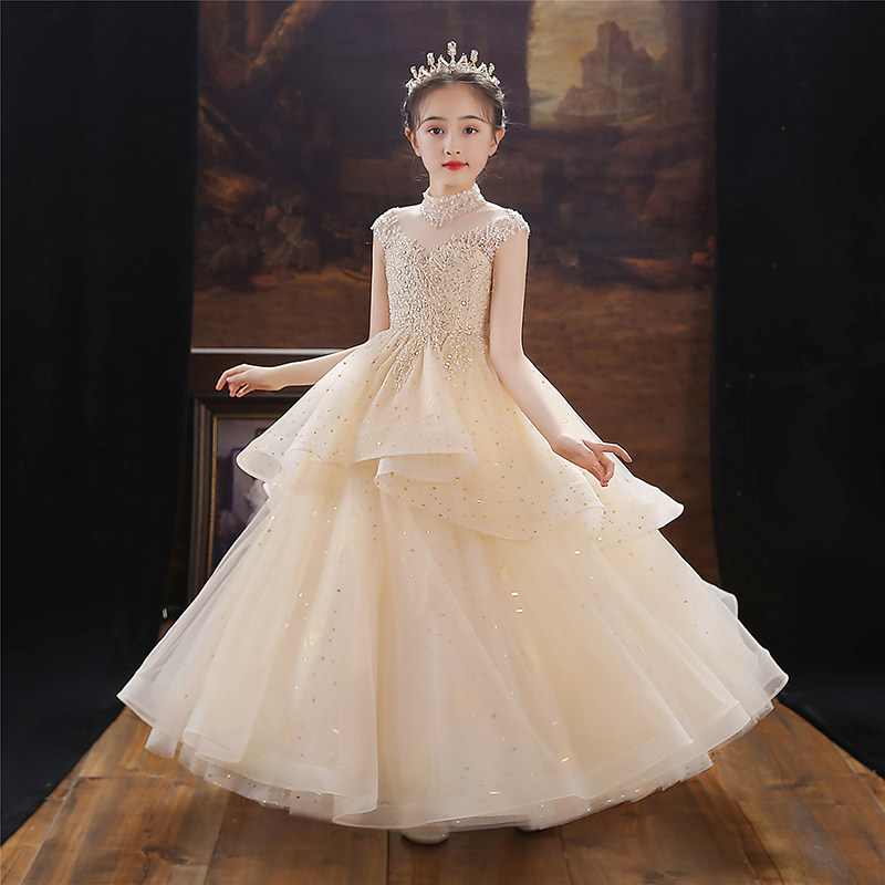 Girl Gown Princess Dresses Dress Foreign Pie Fluffy Piano Playing Gown Children's High-end Host Evening Gown Walking Show