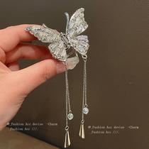 New Chinese style butterfly diamond tassel hair clip super fairy high-end grab clip niche versatile shark clip hair accessories for women