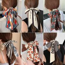 Bow hair rope tied hair head rope with streamer hair ring Internet celebrity 2024 new silk scarf headband feminine headwear