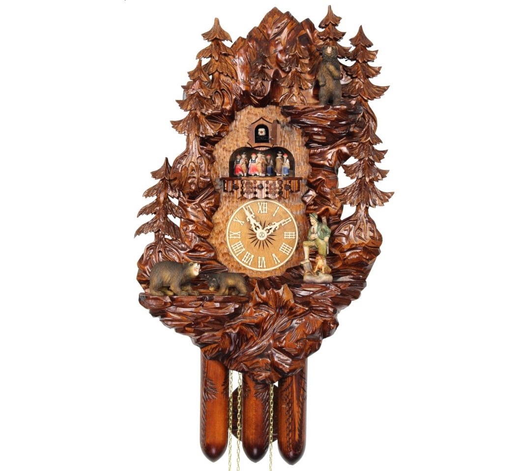 German Adolf Herr AH UK 30 8TMT Bear Mountain Black Forest Cuckoo Woodworking Carving Clock Wall Clock