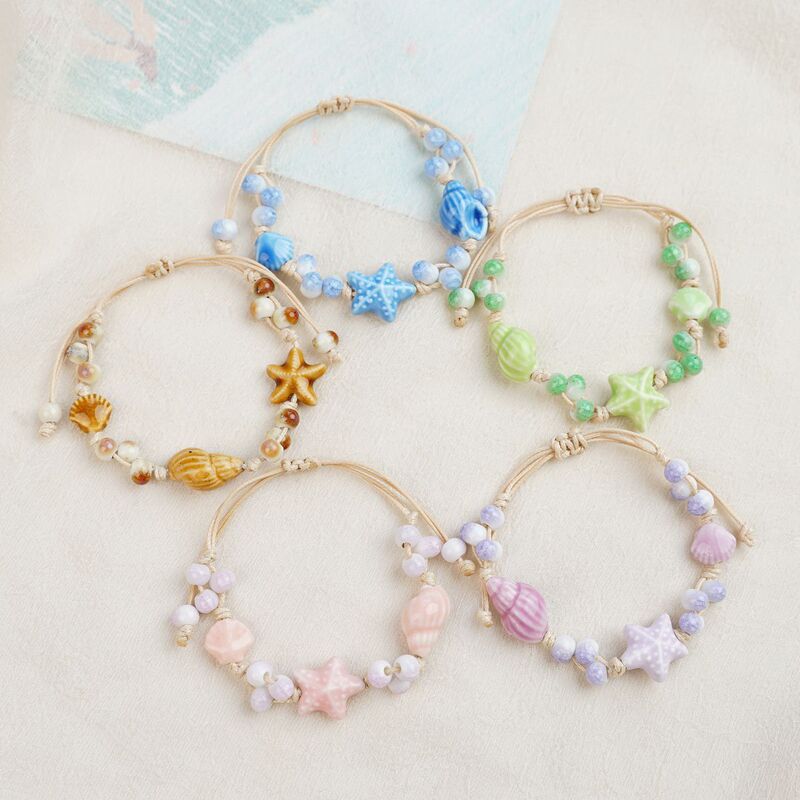 New Jingdezhen Ceramic Bracelet with Starfish and Shell Weaving, Niche Design, Sweet Friendship Bracelet, Children's Bracelet