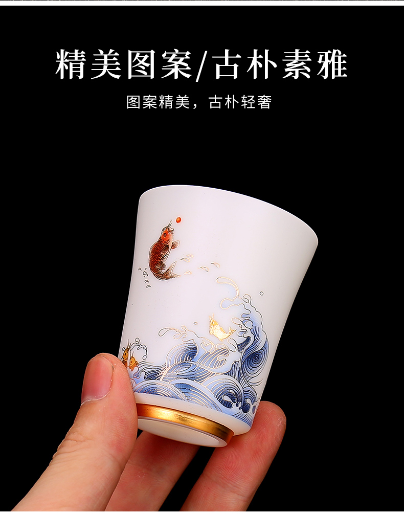 Manual suet jade porcelain tea cups white porcelain sample tea cup individual cup single CPU single master cup kung fu tea set