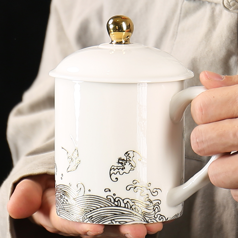 Sea pearl ceramic keller cup household paint cups with cover with the handle office meeting make tea cup