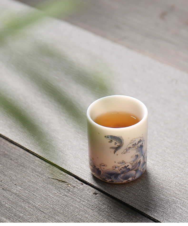 Suet jade master cup single cup tea gold, kung fu tea set ceramic bowl with hand - made sample tea cup white porcelain cups