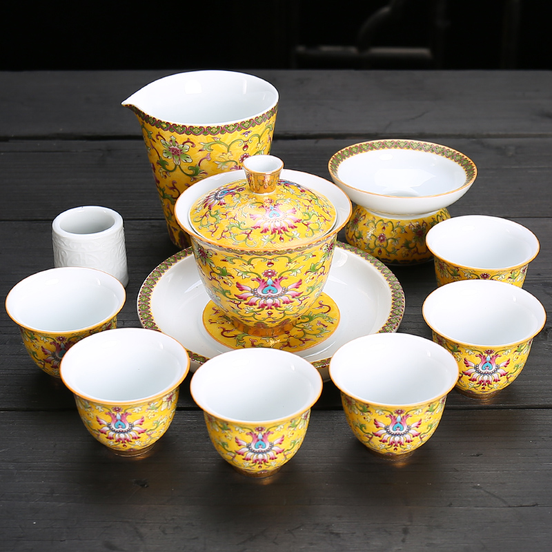 Devoted to inflammation of a complete set of tea service contracted tea ware colored enamel porcelain kung fu tea tureen tea cups restoring ancient ways home outfit