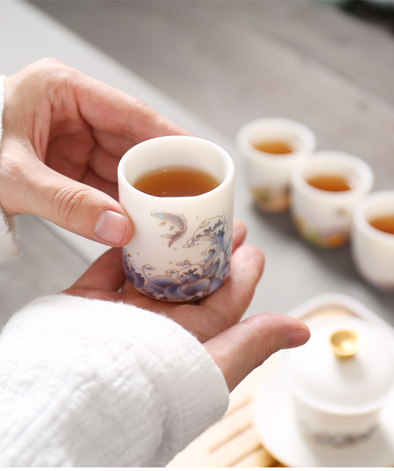 Suet jade master cup single cup tea gold, kung fu tea set ceramic bowl with hand - made sample tea cup white porcelain cups